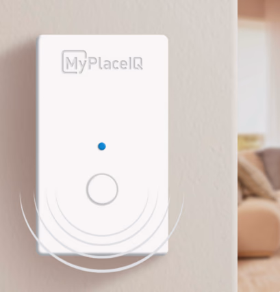 MyPlace IQ wireless temperature sensor mounted on a wall