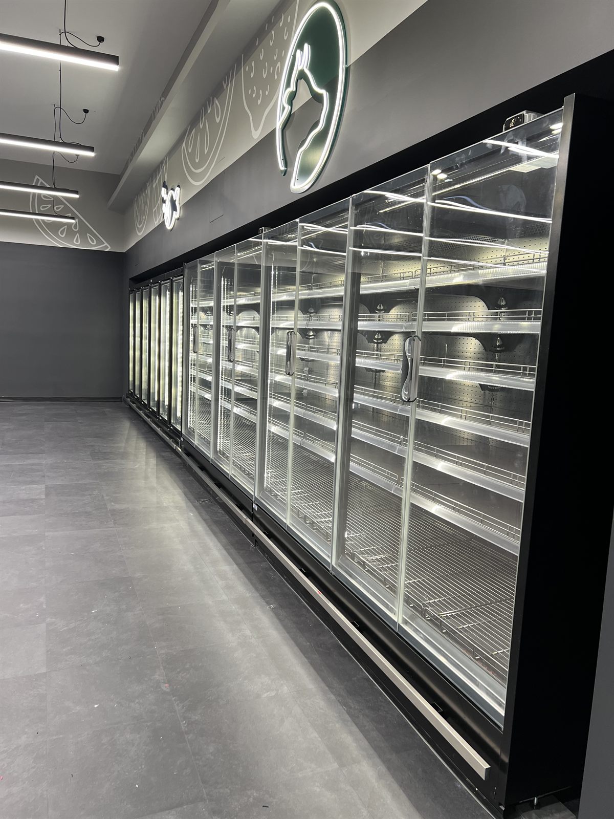 Glass-door refrigerated display cases in a commercial cold storage fit-out by COLDCOAST